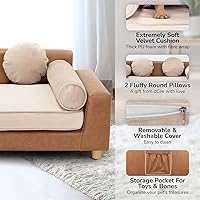 Vista 5 de dCee Sofá cama de lujo para perros, sofá de cuero de lujo de 42 pulgadas para perros grandes, cojín de terciopelo lavable, marco de madera