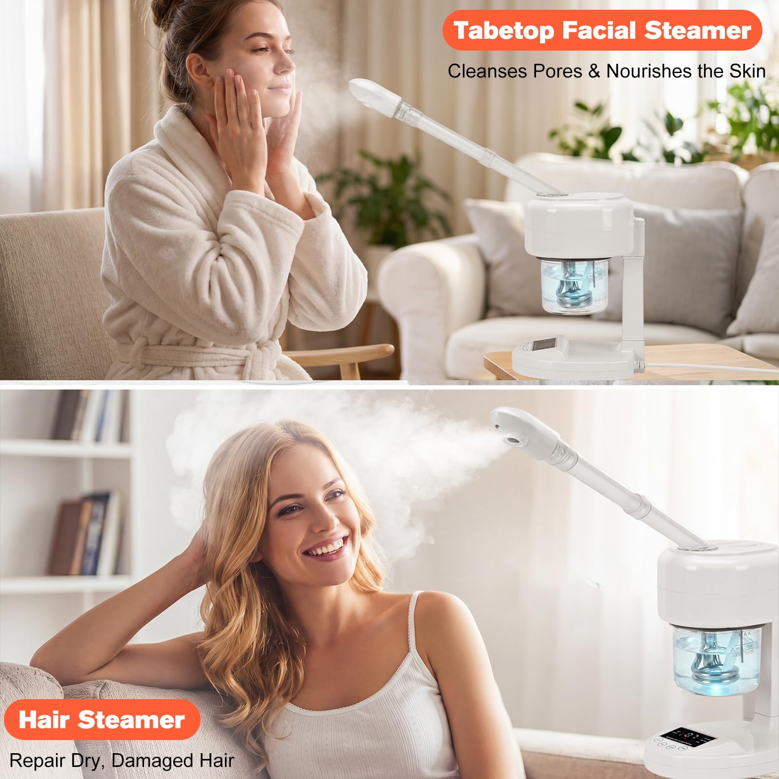Vaporizzatore facciale portatile, ozono e nebbia calda, umidificatore da tavolo per spa viso, cura della pelle domestica, salone di bellezza professionale con ugello rotante a 360°