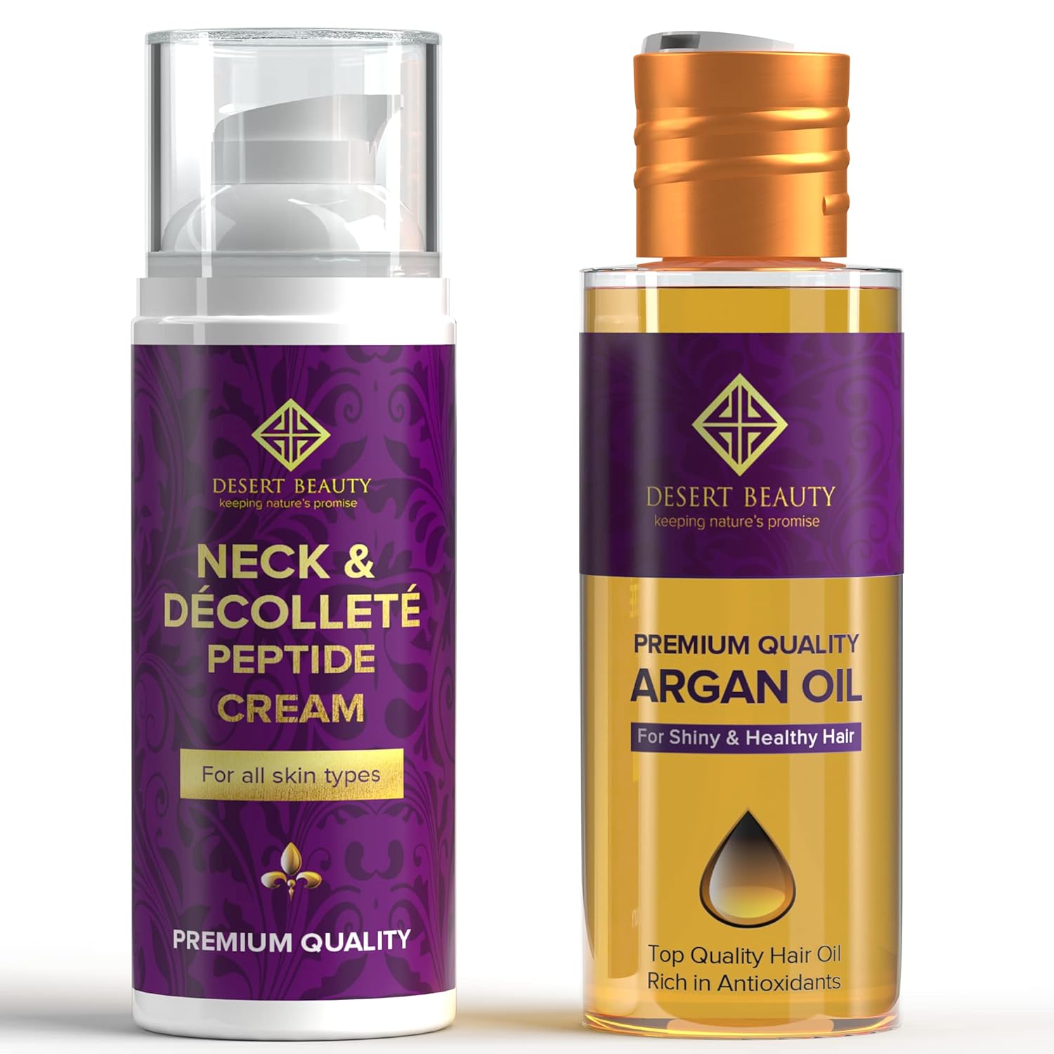 Neck Firming Cream (3.38 oz) + Argan Oil (4 oz) Bundle - Advanced Formula for Tightening & Lifting Sagging Skin + Moroccan Oil for Hair Treatment for Dry Damaged Hair