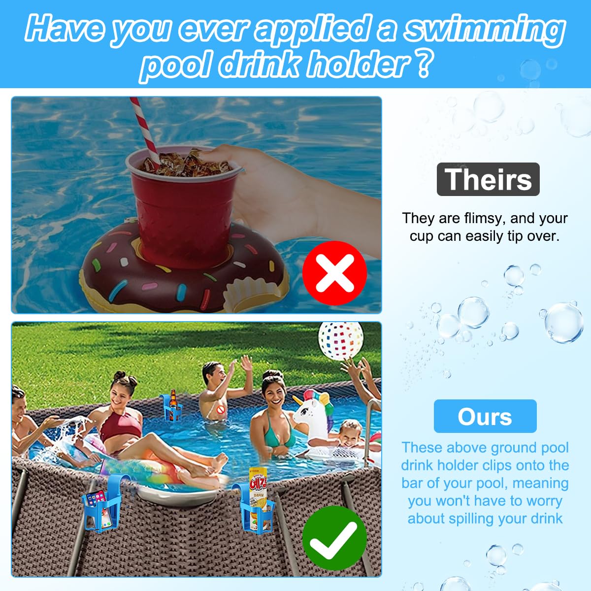 4 Piezas Portavasos de Piscina, Portavasos Colgantes para Piscina, Soporte para Bebidas Piscinas, Portavasoss Junto a la Piscinas Desmontable, Accesorios Piscin-a Portavasoss Colgante para Verano