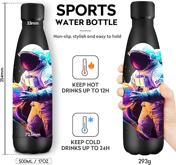 Borraccia Termica 500ml, Borraccia Termiche Personalizzata, senza BPA, Bottiglia Termica a Prova di Perdite per Viaggi, Scuola, Sport - 4