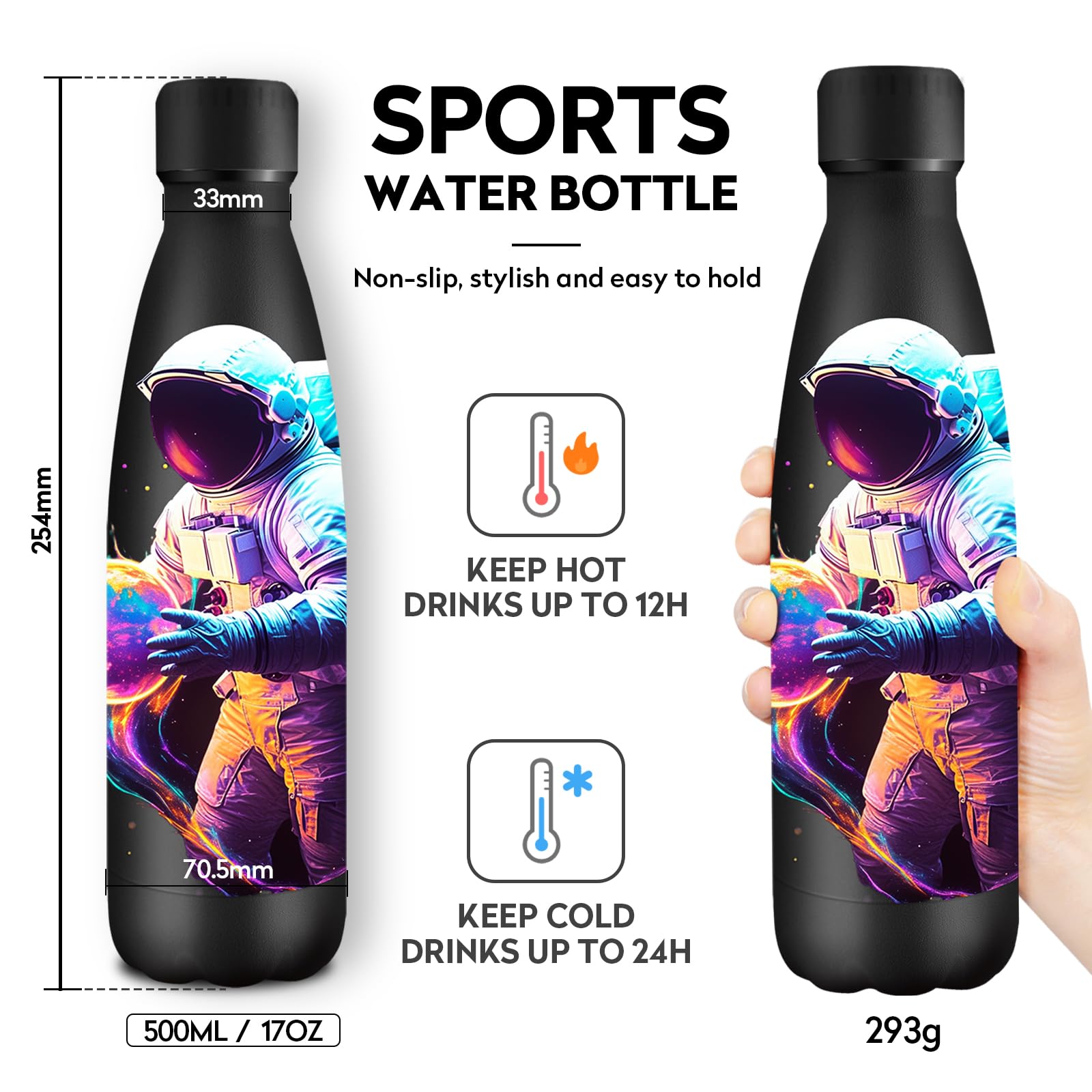 Borraccia Termica 500ml, Borraccia Termiche Personalizzata, senza BPA, Bottiglia Termica a Prova di Perdite per Viaggi, Scuola, Sport - 5