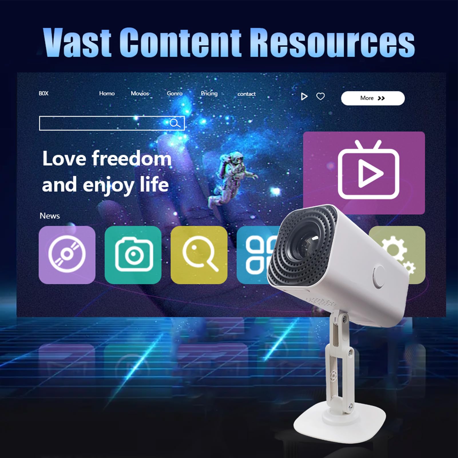 Mini Projecteur avec WiFi et Bluetooth, Projecteur de Film Portable 1080p avec Correction de Keystone Auto, Support USB, Bâton de Télévision, Téléphone (White)