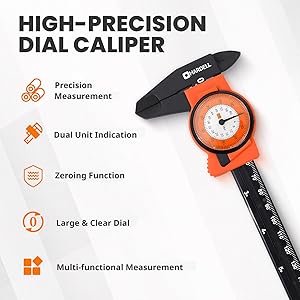HARDELL Dial Caliper, Dual Reading Precision Caliper with Accuracy 0.02", Durable Caliper Measuring Tool 6 Inch with Plastic Case, Lightweight Vernier Caliper for DIY/Household/Woodworking