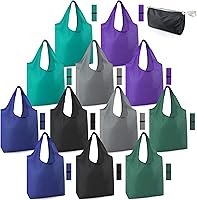 Vista 66 de BeeGreen Bolsas reutilizables para compras, compactas, bonitas, de color sólido, juego de 12 bolsas plegables de reciclaje con cremallera