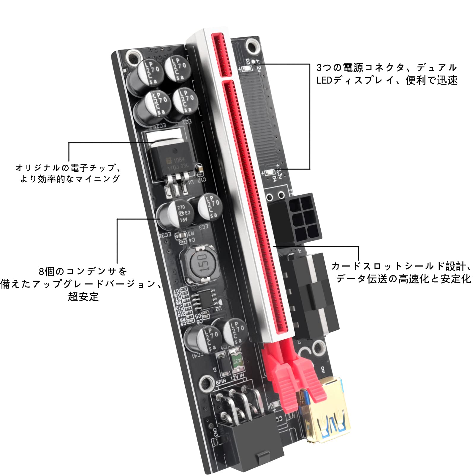 Amazon.co.jp: RUIZHIpci-eライザーカードVer.009SPPlus60cmUSB3.0、PCI-EExpress1x-16x拡張 ライザーカードアダプターマイニングビットコイングラフィックカードアダプター。 8FPソリッドコンデンサ、6ピン電源コネクタ。 Llnx/xp /  win7、8、10、MACに適用されます ...