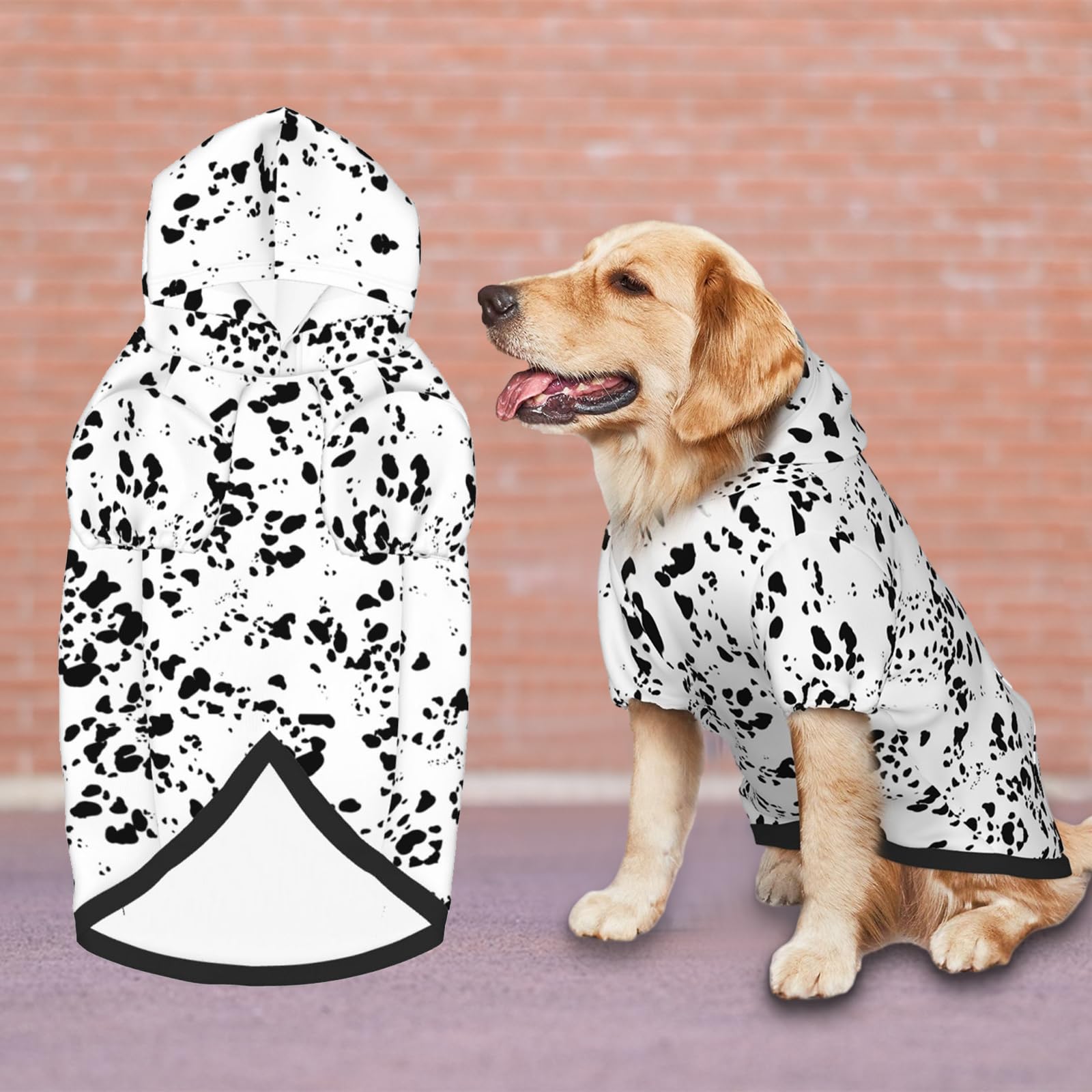 Disfraz de perro con estampado dálmata, lindo estampado de perro manchado, ropa de invierno, suéter de Halloween con bolsillo, sudadera con capucha de invierno para mascotas, talla XXL