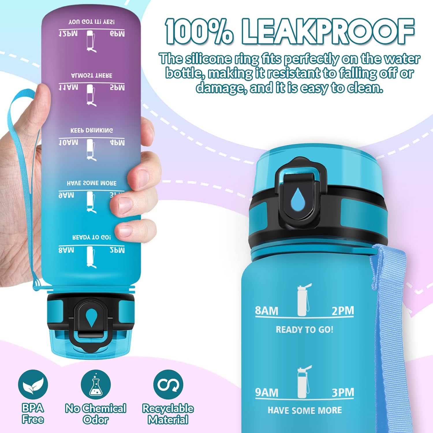 HoneyHolly 1 Litre Water Bottle, Reutilizables Water Bottles with Straw, Libre de BPA & Leak Proof, Motivational Water Bottle, Gym Bottle for School, Gym, Office, Sports