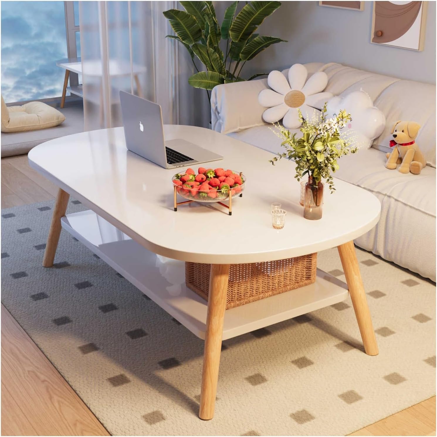 Table basse de salon double couche : résolvez le désordre avec le faux marbre blanc