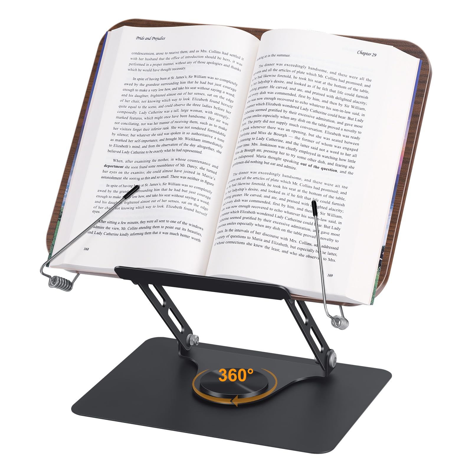 Buchständer zum Lesen, Verstellbarer Buchstütze, Buchhalter Leseständer mit Seitenclip, 360° Drehfuß Buchhalter für Rezept Zeitschrift Lehrbuch Tablet Laptop Tablet