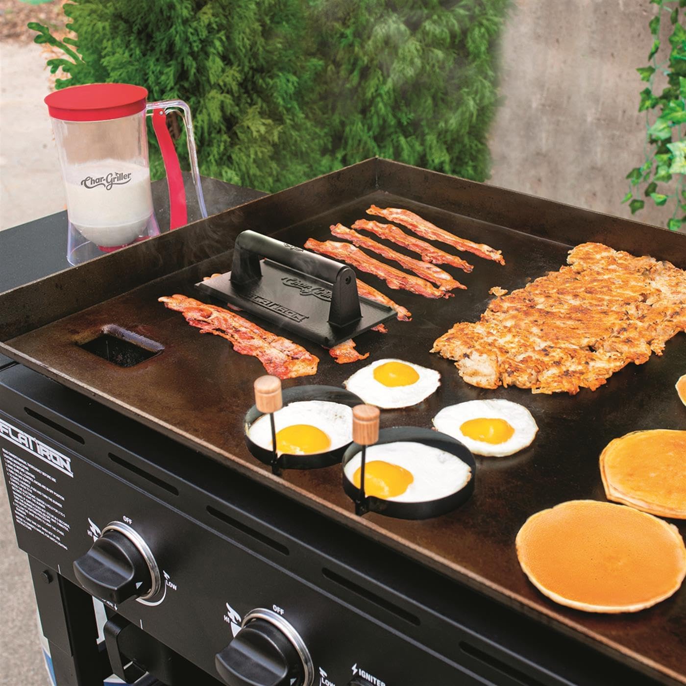 Char-Griller 8933 Flat Iron Gas Griddle Breakfast Kit Barbecue Tool Set,Black