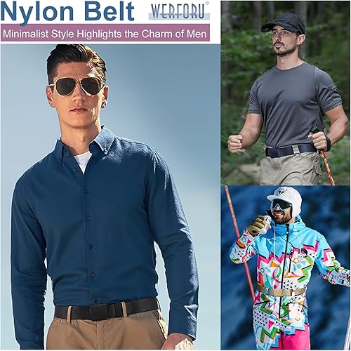 Miniatura 11 de WERFORU Cinturón de nailon para hombre, cinturón táctico militar, correa de lona para exteriores con hebilla de plástico