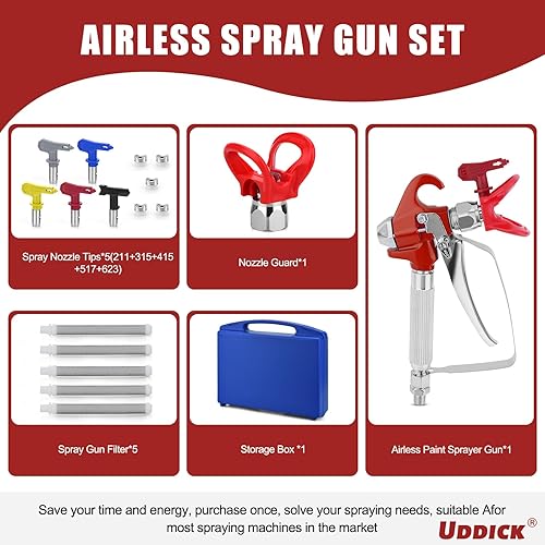 Miniatura 3 de Juego de 13 pistolas pulverizadoras de pintura sin aire con pistola pulverizadora de pintura sin aire de 3600 PSI, 1 protector de boquilla, 5 puntas