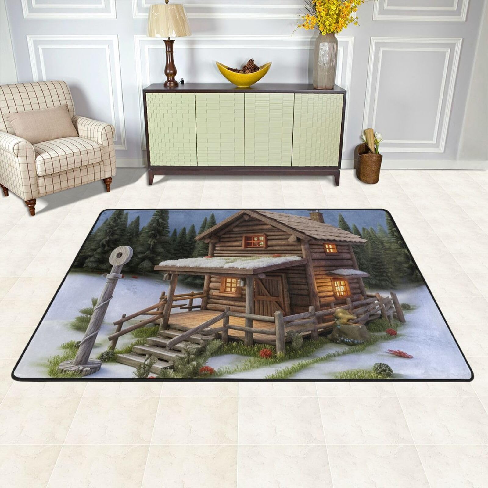 Tapis de sol antidérapant lavable grand format effet rondins de bois ultra absorbant pour cuisine