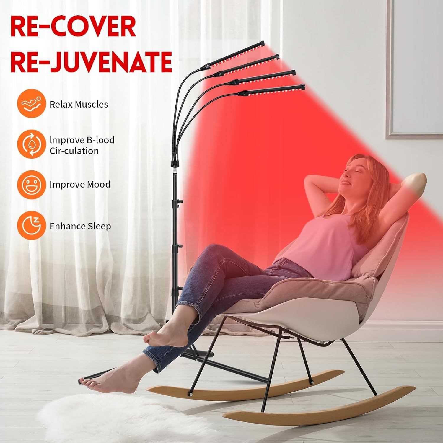 Red Light Therapy Lamp, Red Light Therapy Device for Body with 4 Heads, 660nm & 850nm Adjustable Infrared Lights Angle Lamp with Adjustable Stand, Portable for Full Body Muscle Joint Home Use