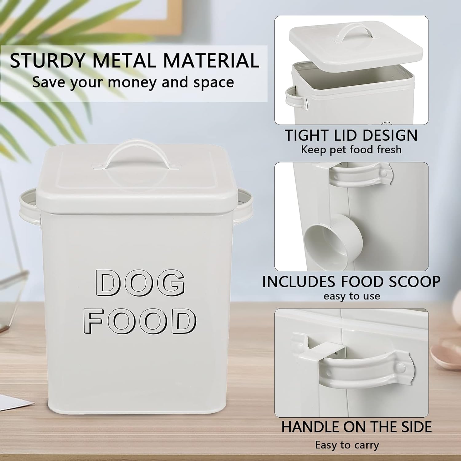 Dog Food Storage Container Farmhouse Pet Food Storage Containers with Lid and Scoop, Perfect Vintage Durable Canister Treats Tin for Kitchen Countertop, Shelf, Great Gift for Pet Owners - Dog Food