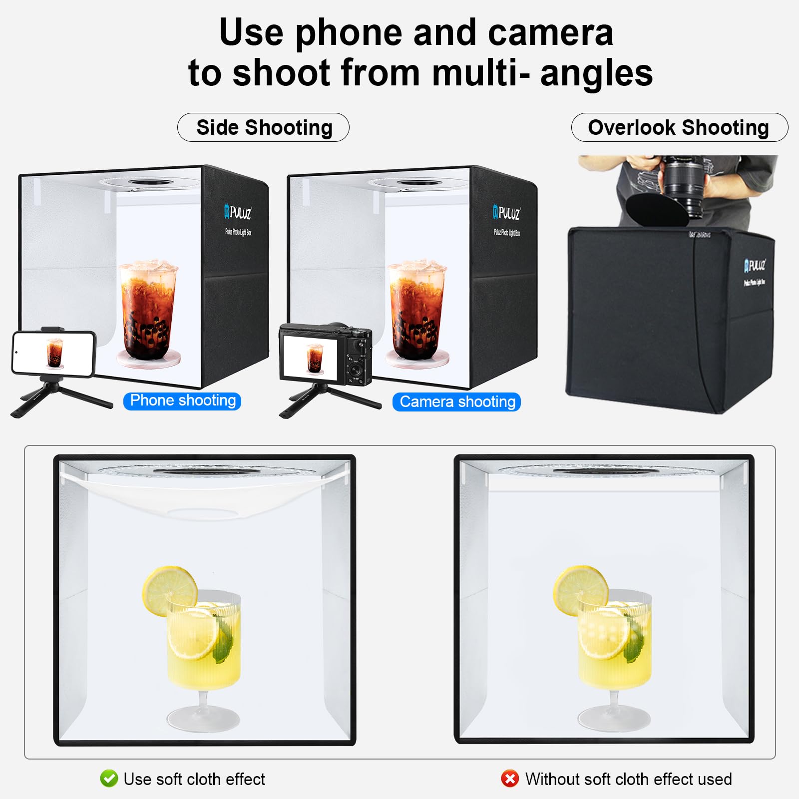 PULUZ Tenda luminosa per studio fotografico, 50 x 50 x 50 cm, 50 cm, con 6 sfondi, pieghevole, portatile, per fotografia di prodotti, e-commerce, progetti creativi
