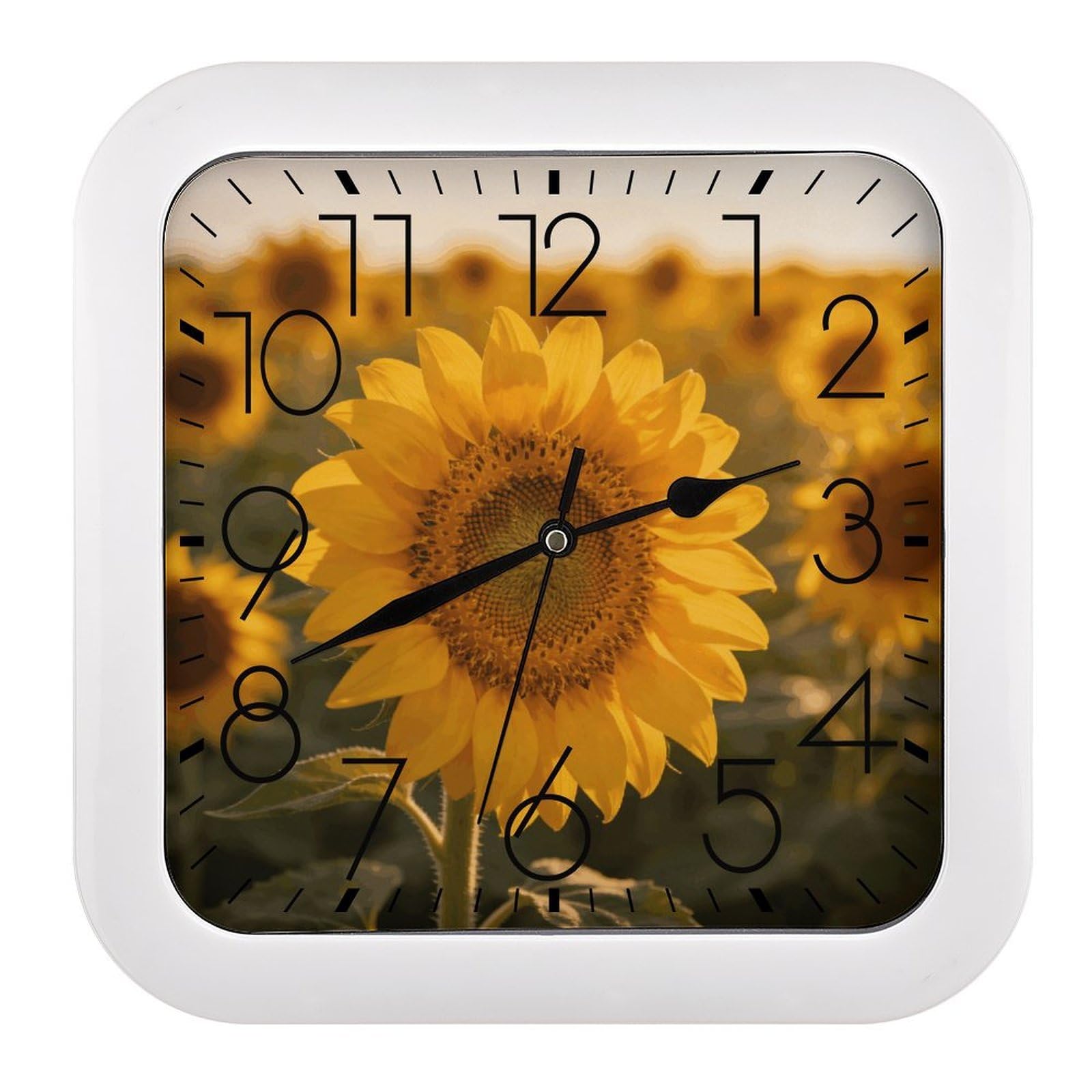 Fodpand Style Sunflower Wall Clock,Battery Operated Modern Retro Rounded Square Clock Clock For Bedroom Living Room Office Home Gym Porch Decor Indoor Outdoor 10.2 * 10.2In
