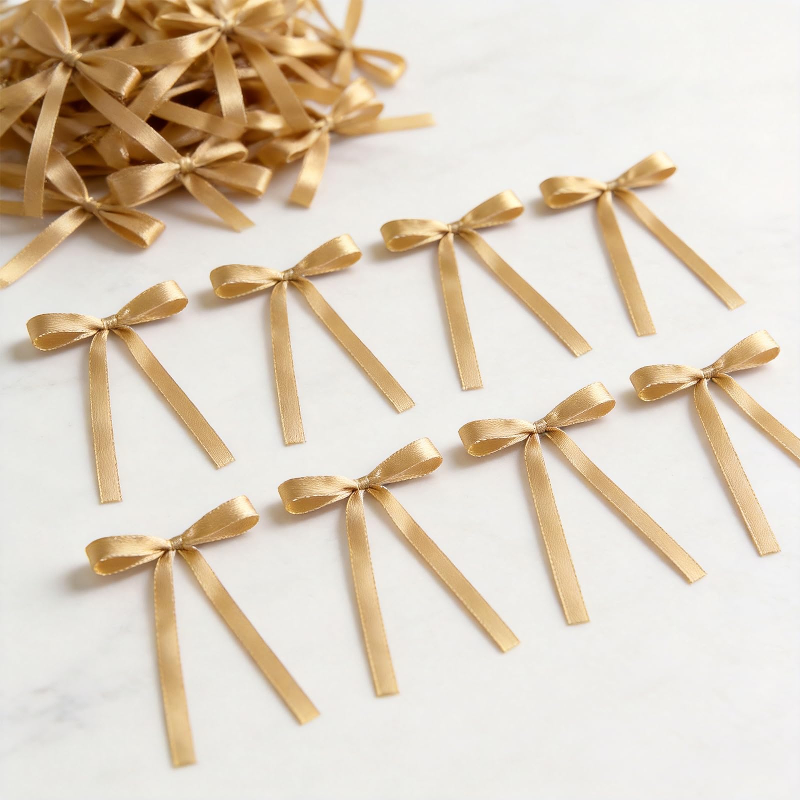 30PCS Gold Cake Bows Decorations - Elegant Champagne Ribbon Toppers for Wedding, Birthday Party Decor - Non-Edible Cake Decor