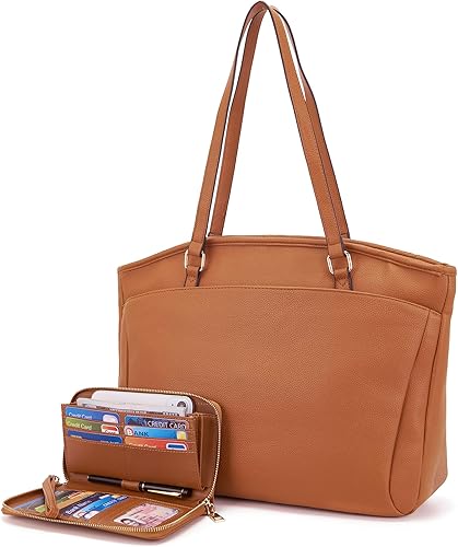 Miniatura 2 de YZAOLL Bolsa de mano para laptop de 15.6 pulgadas para mujer, cuero vegano ligero resistente al agua con funda acolchada, bolsa de trabajo con