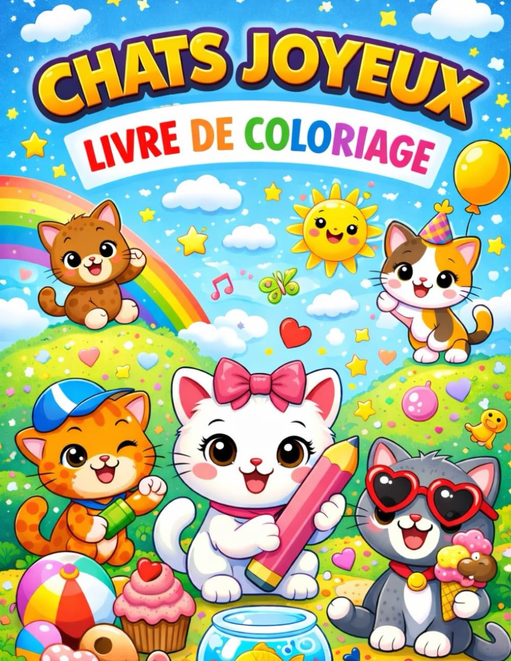 Chats Joyeux Livre De Coloriage: Amusez vos enfants de 3 à 8 ans avec des chats mignons et amusants à colorier