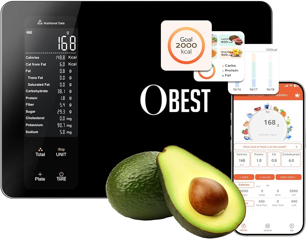 Smart Food Scale with Nutritional Calculator, Free APP with 30 Nutrients Tracking, Calorie, Macro, Works with App for Daily Reports, Digital Kitchen Scale for Meal Prep Weight Loss Coffee Making, 22lb