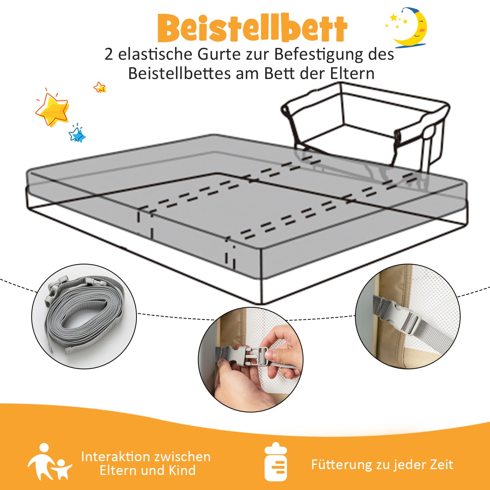 COSTWAY 4 in 1 Babybett mit Moskitonetz, Beistellbett & Babywiege & Stubenwagen & Reisebett mit Matratze, 6 verstellbaren Höhen, Tragetasche, mobiles Kinderbett faltbar für Baby bis 6 Monaten (Beige)