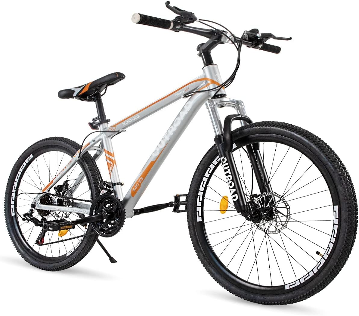 Outroad Fat Tire Mountain Bike with 26 inch Wheels, 21 Speed with High Carbon Steel Frame, Double Disc Brake and Front Suspension Anti-Slip Bikes