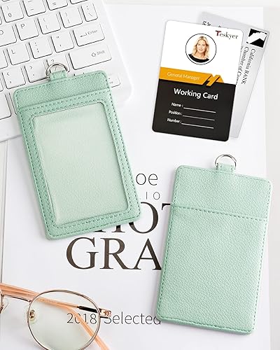 Miniatura 181 de Teskyer - Soporte para tarjetas de identificación con cordón, soporte de cuero para tarjetas de identificación, portatarjetas con cordón, vertical