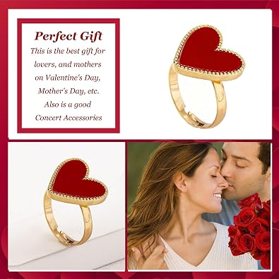 HUASAI Red Heart Ring for Women Dainty Gold Heart Rings Valentines Day Gift for Her Trendy Stuff Jewelry Fashion Accessory