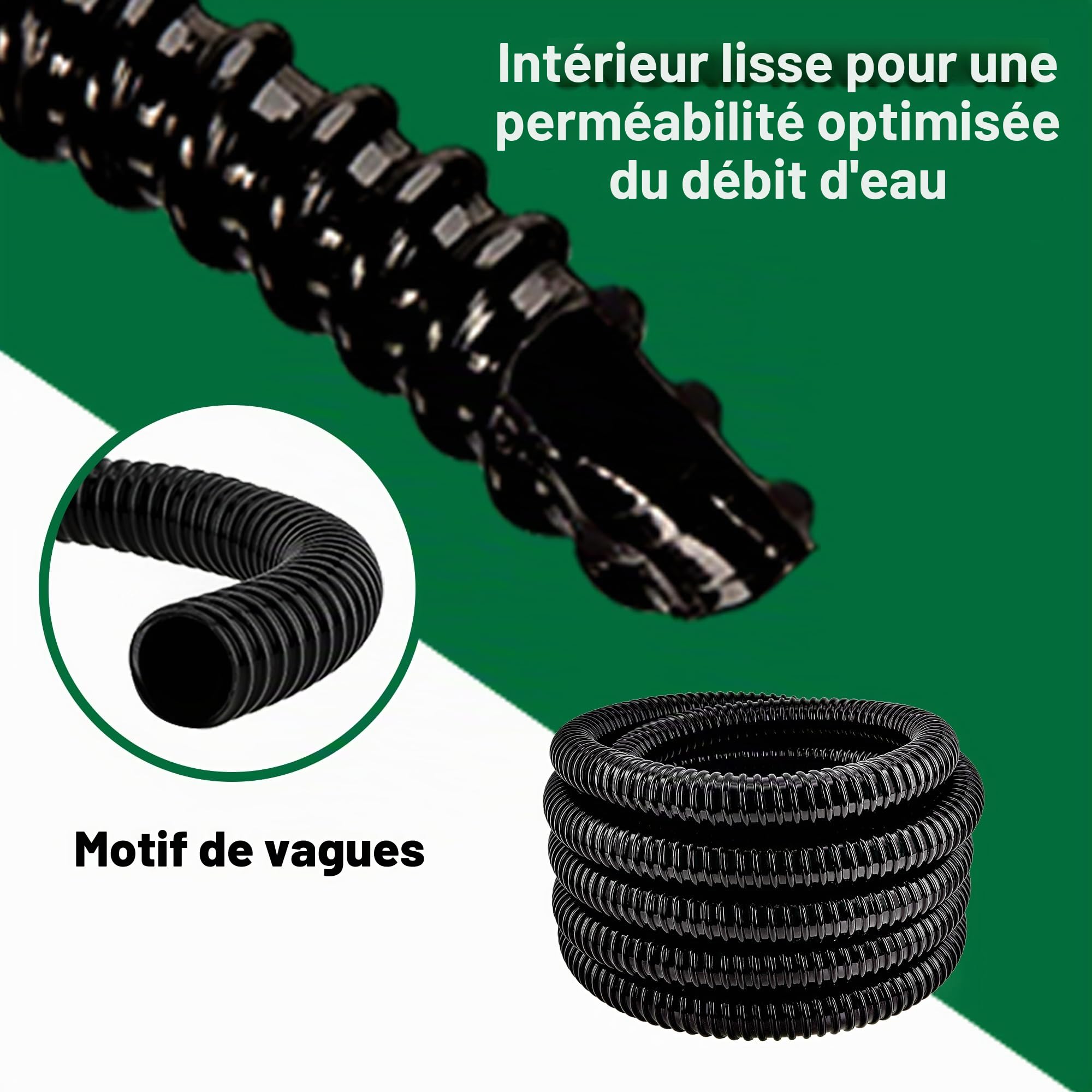 Tuyau Piscine 32mm En Spirale En Flexible PVC Tuyau D'aspiration, Installation Facile Et Dissimulation Pour étangs, Jeux D'eau, Bassins De Jardin Cascades Filtres, Diamètre 32mm X 7,2mètres
