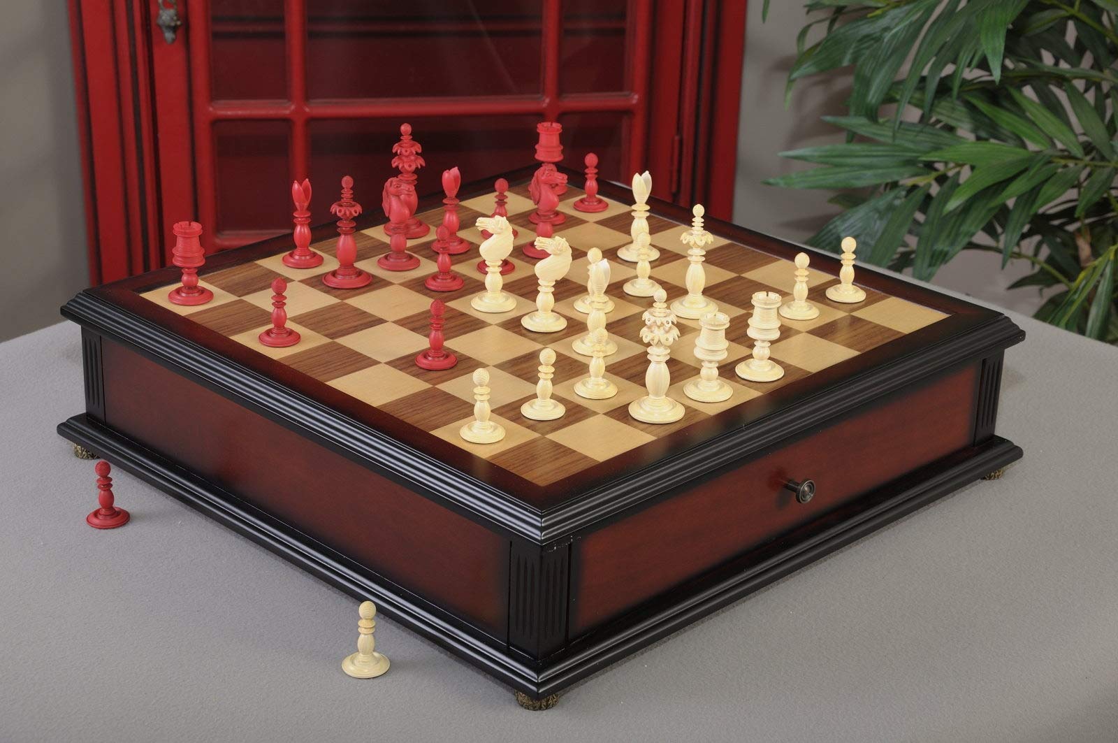 The Calvert Chess Set and Board Combination - White and Red - by The House of Staunton