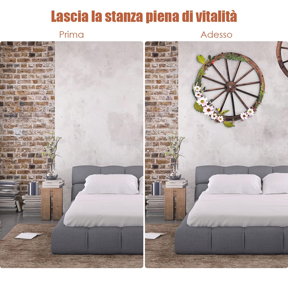 GYMAX 2 Ruote in Legno, Ruota Decorativa Interno & Esterno, Marrone 76 x 76 x 3,5 cm
