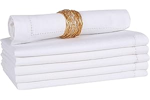 White Cloth Napkins Set of 6, Hemstitched Napkins 18x18 White