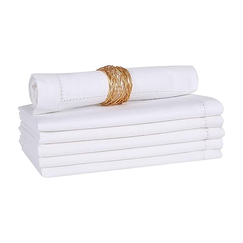 Lightnpro White Hemstitched Cotton Napkins Set of 6 – 18x18
