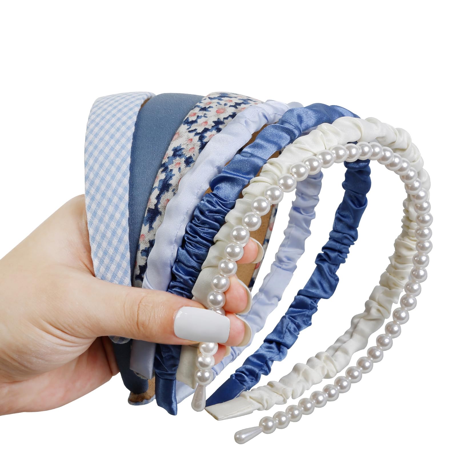New handmade boutique rhinestone floral fancy flexible headband blue Your one-stop shop for wholesale - Faire main image 2