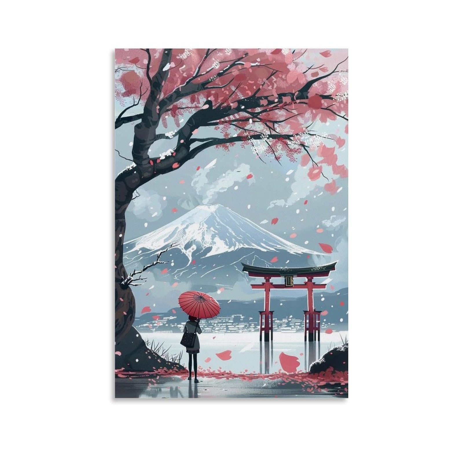 HUERYRYHY Sakura Torii & Mount Fuji 01 Poster Wall Art Canvas Vintage Aesthetic Painting Decor for Rooms 20x30inch Unframe-style