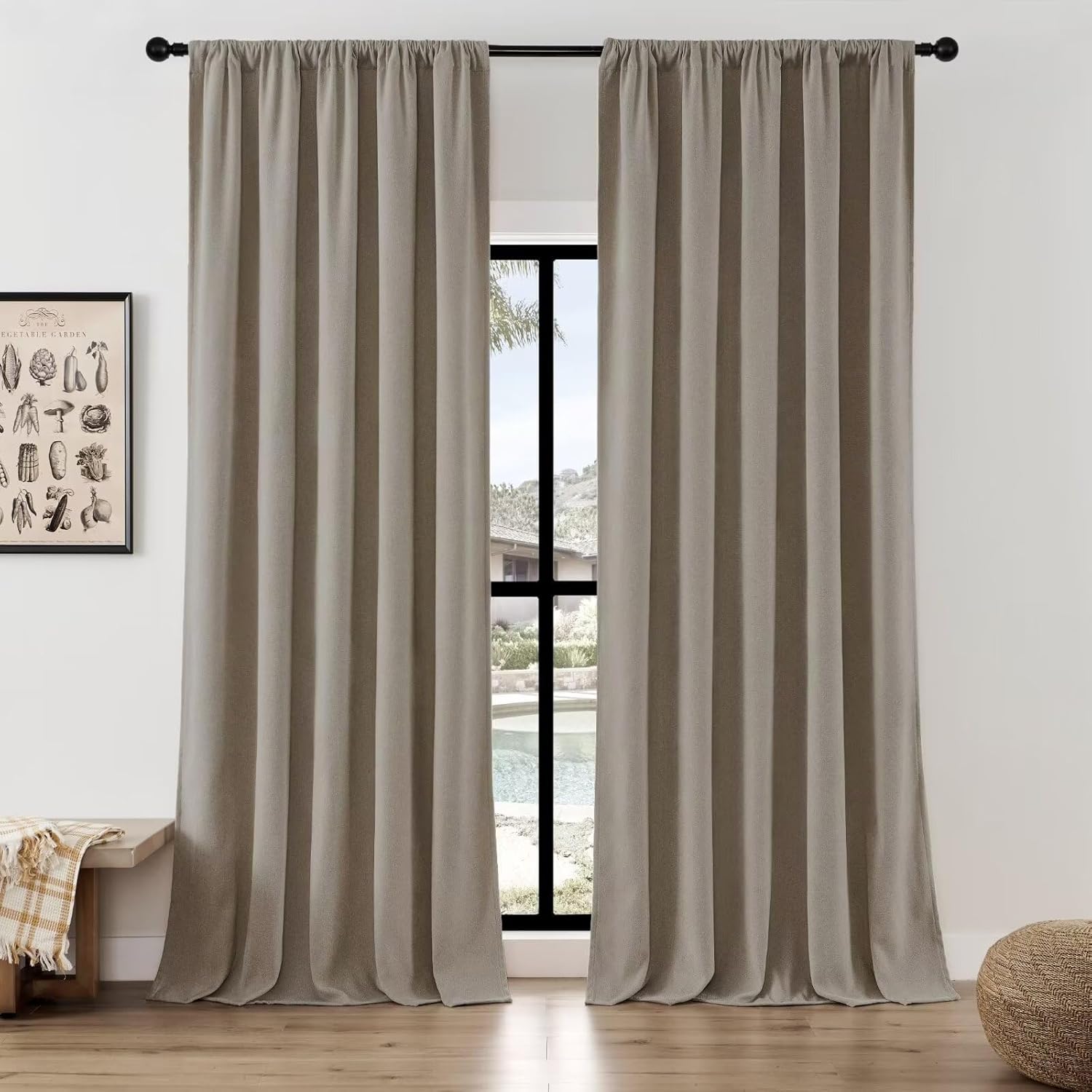 Joydeco Faux Linen Curtains 108 Inch Length 2 Panels Set, Light Filtering Curtains for Bedroom, Living Room Drapes with Rod Pockets (52x108 inch, Thick Linen) Thick Linen 52"W x 108"L (Pack of 2)
