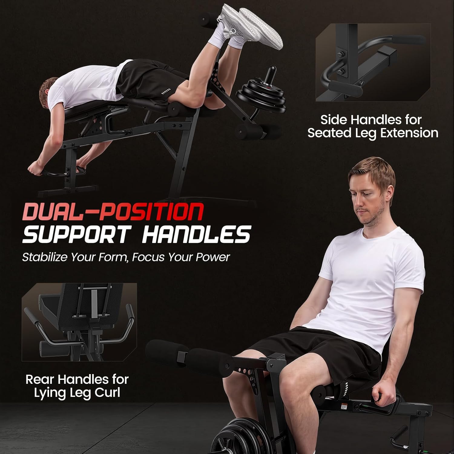 ANCHEER Leg Extension and Curl Machine, 880LBS Adjustable Leg Curl Machine, Seated Leg Extension and Lying Curl Machine for Home Gym, Leg Workout Equipment Compatible with 1" and 2" Plates