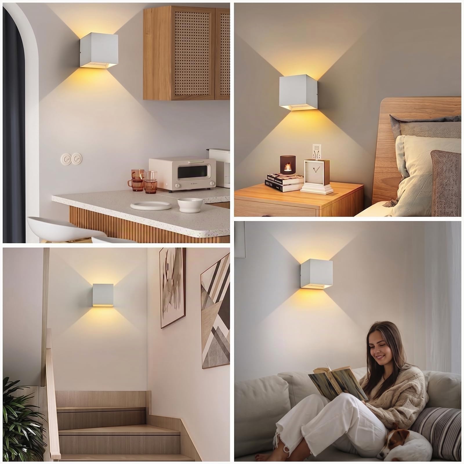 2 Piezas Lampara de Pared Interior con Detector de Movimiento, 3600mAh Batería Aplique de Pared Recargable USB, 6W LED Lámpara Pared Sin Cable, 3000K Lámpara Magnetica para Dormitorio Pasillo, Blanca