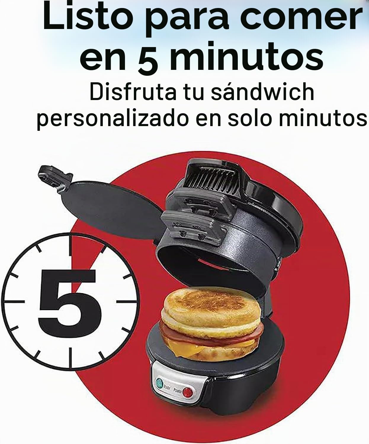 Prensacomercial para hamburguesas,sandwichera de desayuno doble con revestimiento antiadherente extraíble y lavable, completa en 5 minutos,para hacer un panini sándwich hamburguesa