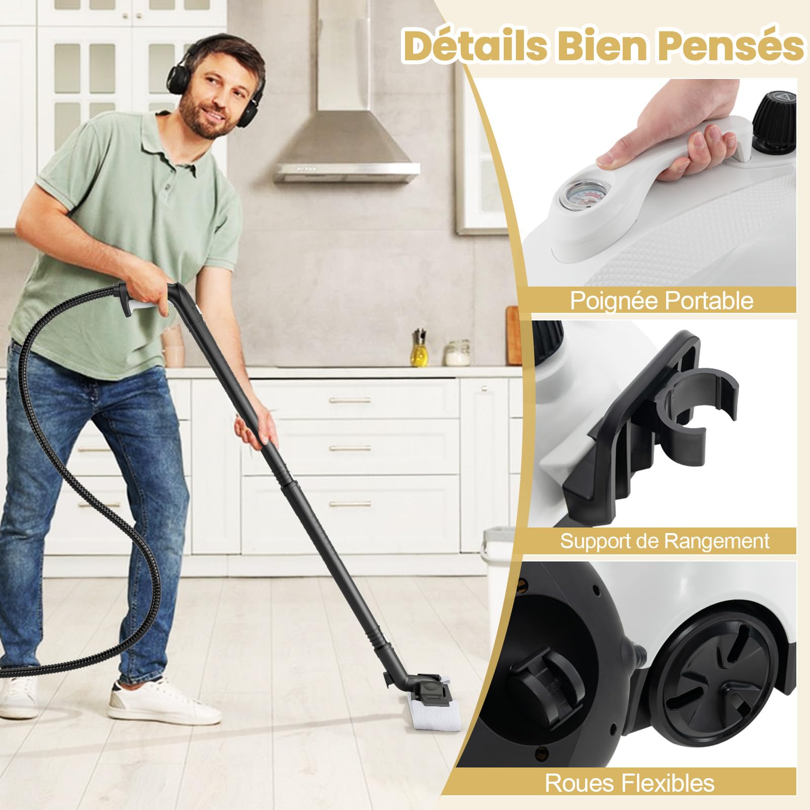 GOPLUS Nettoyeur Vapeur 2000W, Pression 5 Bars, 17 Accessoires & Réservoir d'Eau 1,8 L, Nettoyeur Vapeur Haute Pression avec Température 160 ℃ pour Cuisine, Voiture, Salon (Blanc)