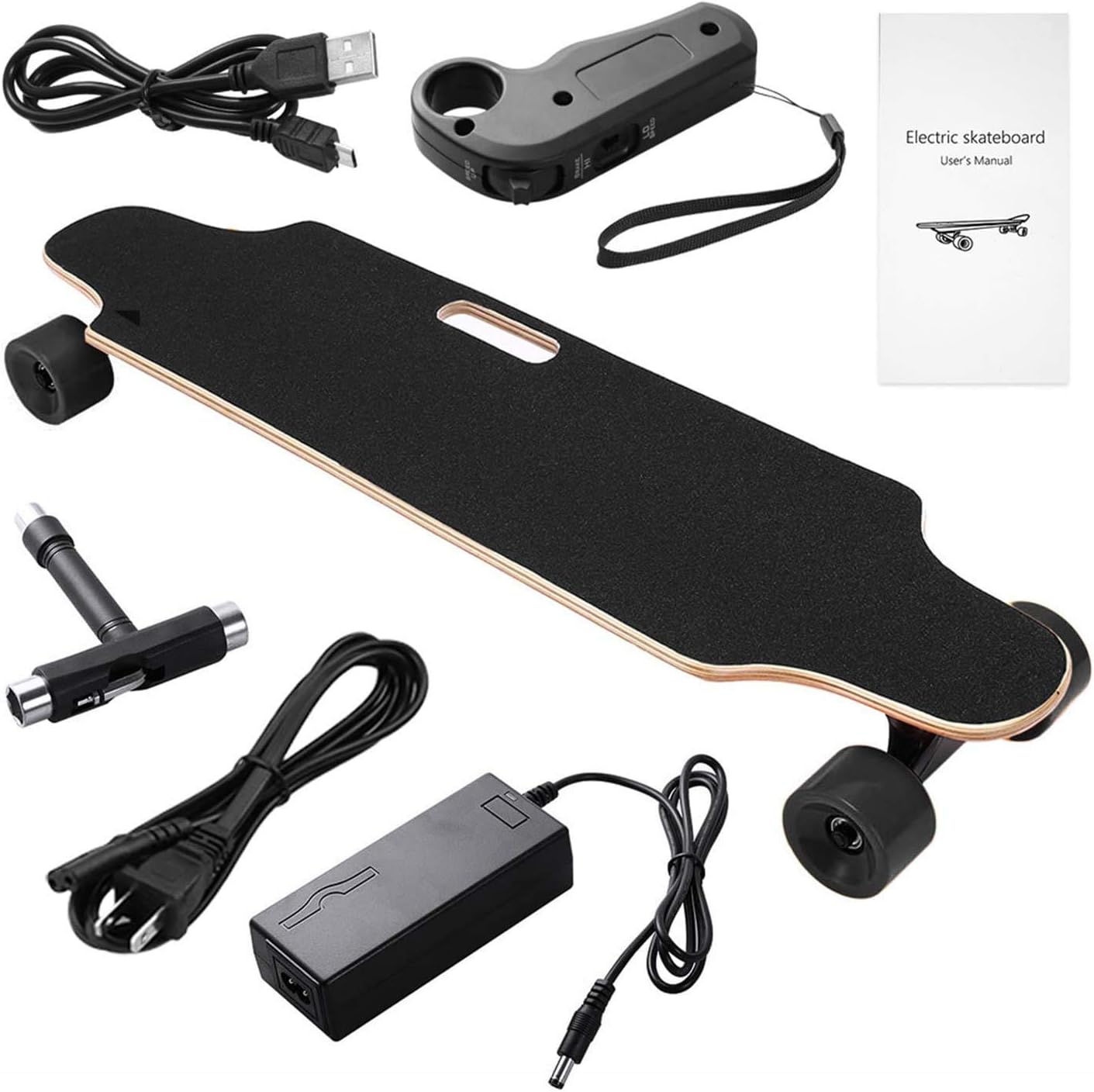 Chеареѕt 🛒 Electric Skateboard Youth Electric Longboard with Wireless Remote Control, 12 MPH Top Speed, 10 KM Range, 7 Layers Maple Longboard(US Stock)