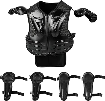 Motorcycle Body Armour Suit for Kids, 5-Piece Motorcycle Protective Jacket with Knee Pads Elbow Pads Chest Protector for Cycling Dirt Bike Skateboarding Outdoor Activities