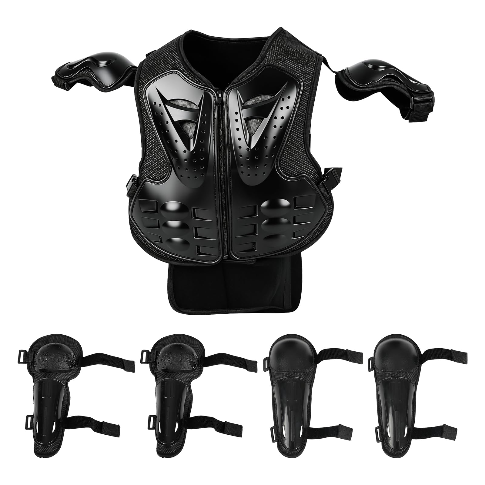 Traje de armadura corporal de motocicleta para niños, chaqueta protectora de motocicleta de 5 piezas con rodilleras, coderas, protector de pecho para ciclismo, motocross, patineta, actividades al aire