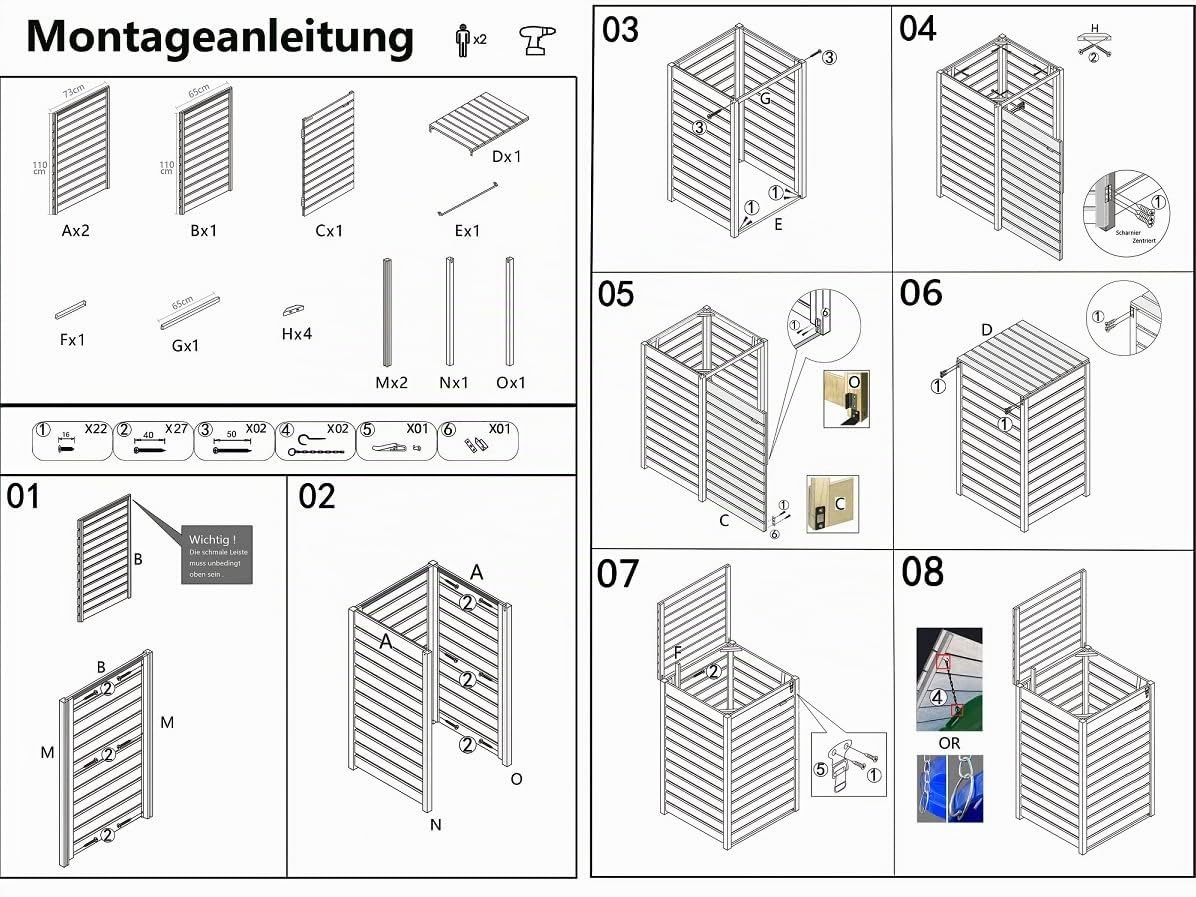 Mülltonnenbox Mülltonnenverkleidung Holz 120 L - 240 L anthrazit inkl. Rückwand vorimprägniert vormontiert Müllcontainer Mülltonnenschrank Mülltonne Hamburg (für 1 Tonne)