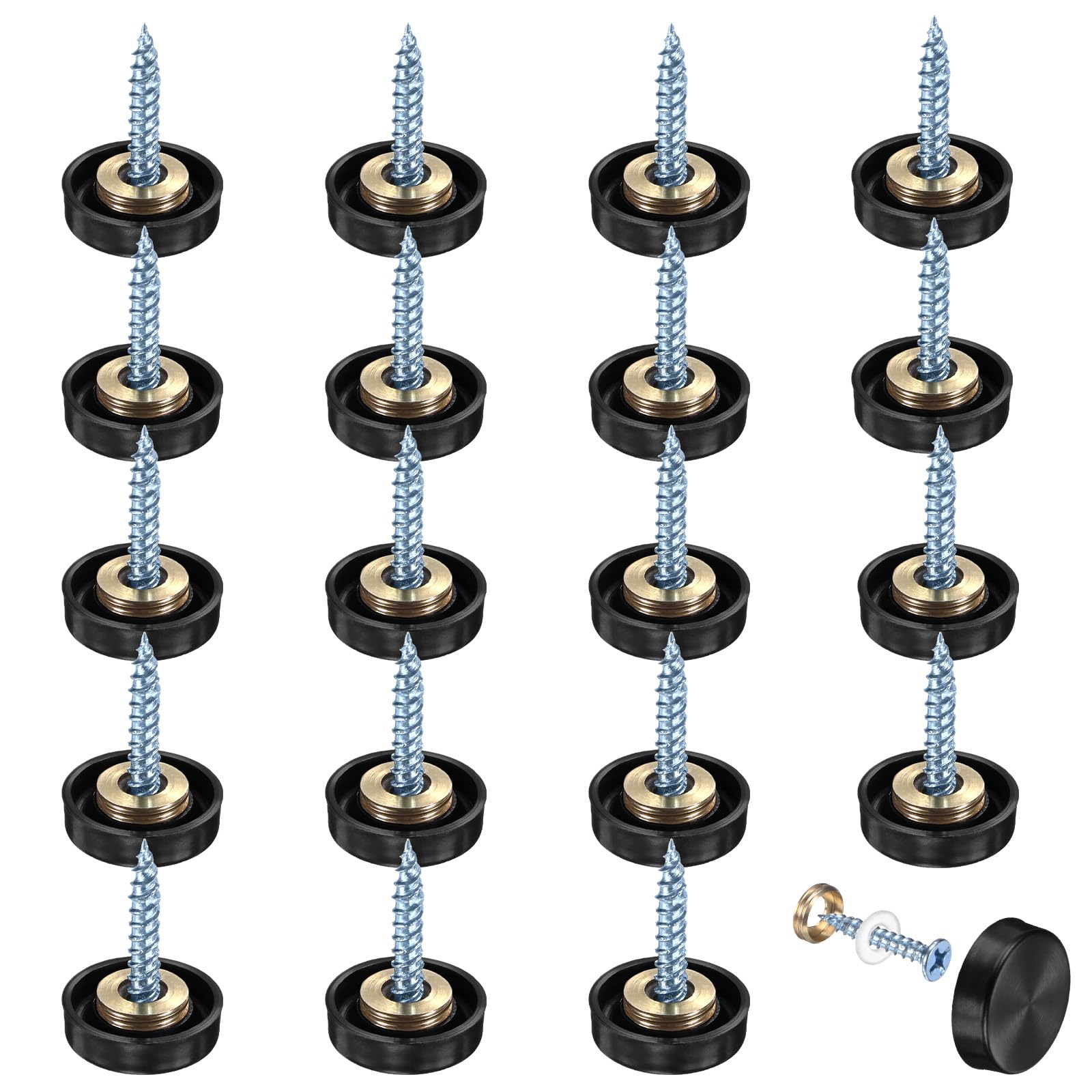M METERXITY 20-Pack Screw Covers Caps, 0.63" Dia Stainless Steel Brushed Mirror Decorative Screws Cap Nails Fasteners for Sign Advertising Hardware/Bathroom Upholstery Head Covers [Black]