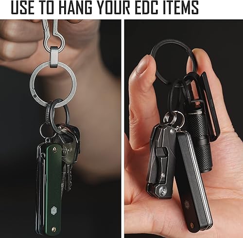 Miniatura 6 de KeyUnity KM17BK Titanium EDC Carabiner Keychain Clip with D Ring &amp; KA02BK Titanium Split Ring Bundle