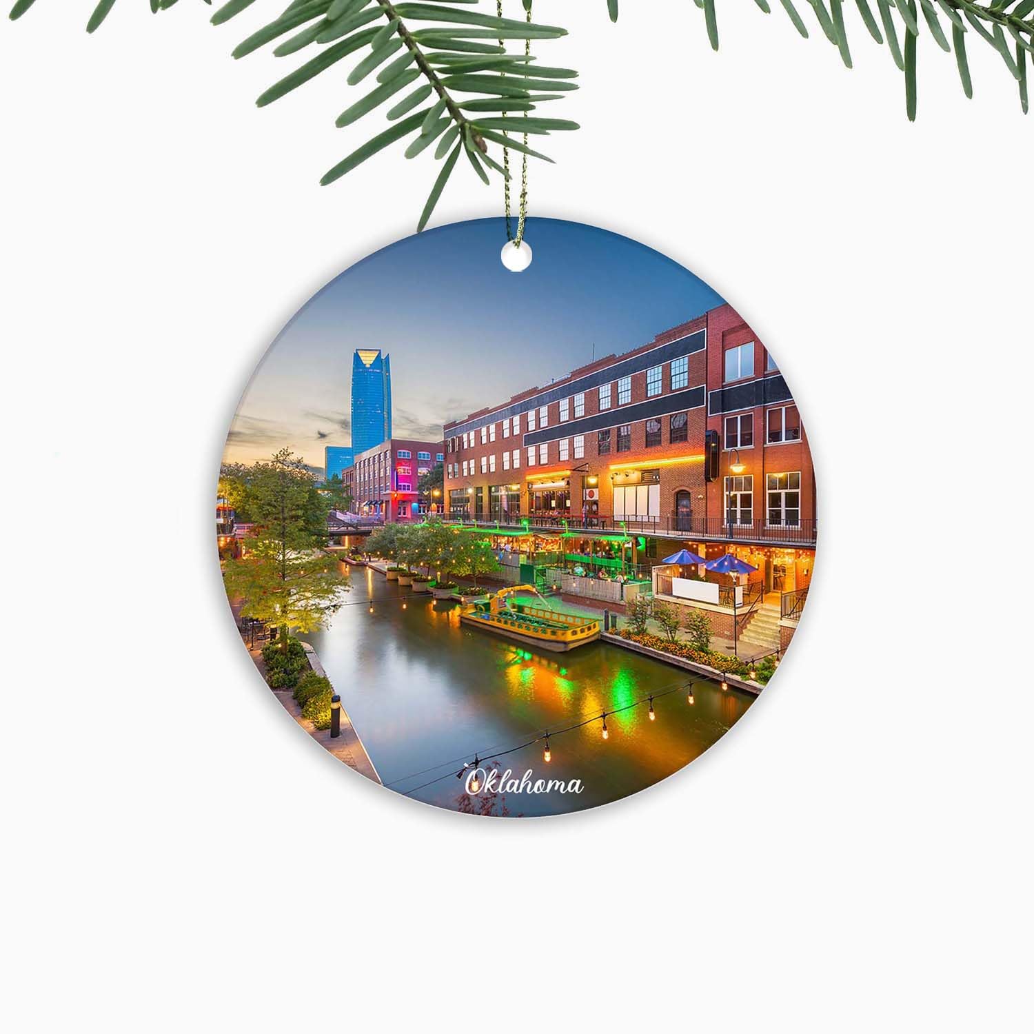 Oklahoma Christmas Ornaments City Souvenir,Xmas Tree Hanging Ornaments Ceramic Keepsake