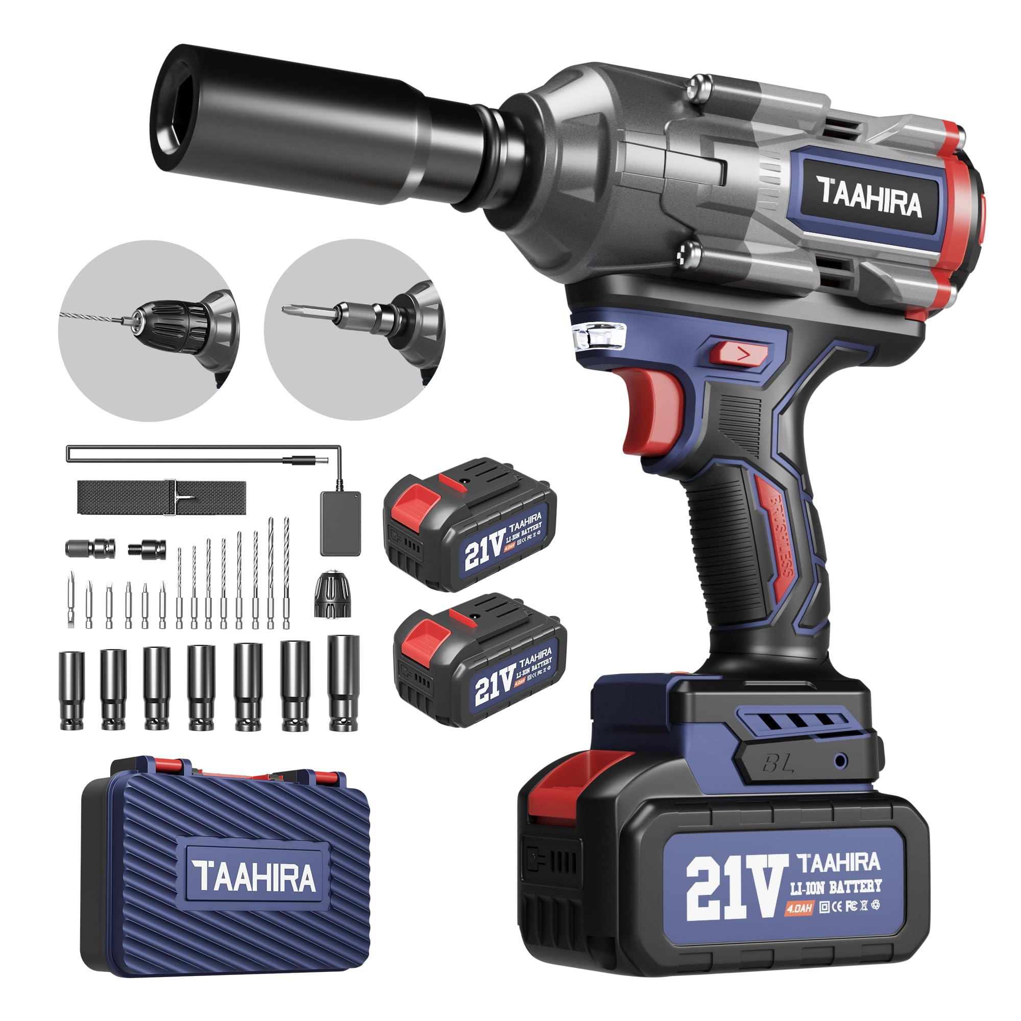 Cordless Impact Wrench Kit 1/2 Inch - 740 Ft-lbs Max Torque, Brushless, With 2 Batteries